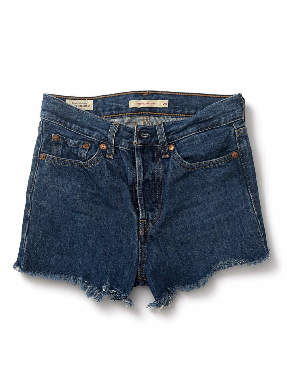 Levi’s Wedgie Straight Cut Off Denim Shorts Size 24 High Rise Distressed